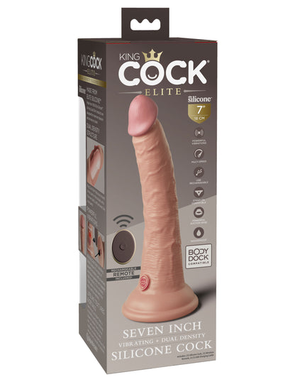 King Cock Elite 7 Inch Vibrating Silicone Dual  Density Cock With Remote - Light PD5777-21