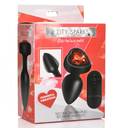 28x Silicone Vibrating Red Heart Anal Plug With  Remote - Small BTYS-AG966-SML