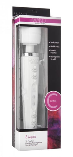 Utopia 10 Function Cordless Rechargeable Wand Massager - White WE-AD834