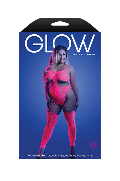 Wavelength Cutout Rhinestone Teddy Bodystocking -  Queen - Neon Pink FL-GL2140-QS-B