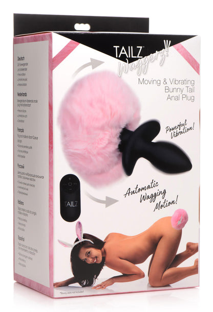 Waggerz Moving and Vibrating Bunny Tail Anal Plug  - Pink TZ-AG788