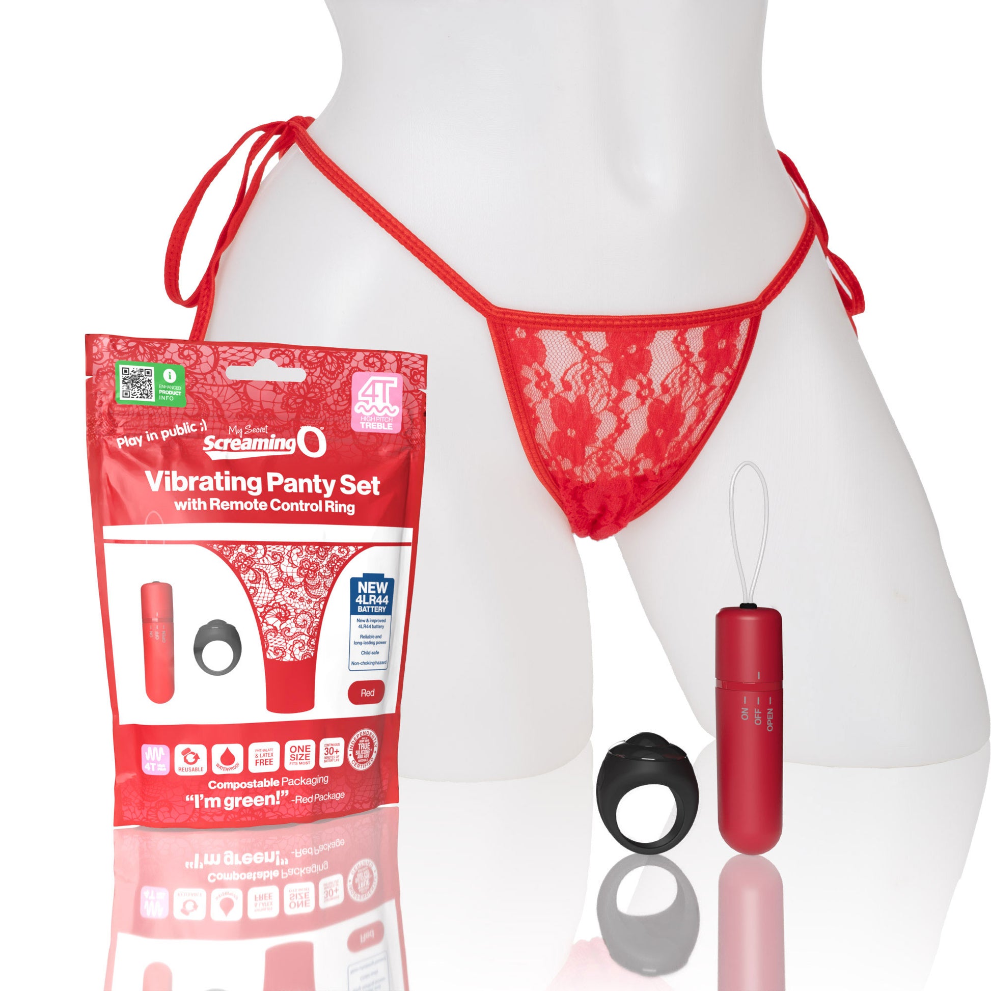 Screaming O 4t - Vibrating Panty Set With Remote  Control Ring - Red SO-4TPNT-R