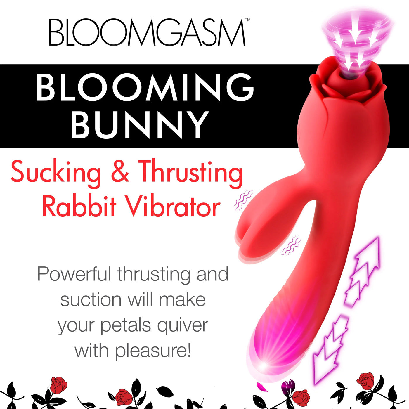 Blooming Bunny Sucking and Thrusting Silicone  Rabbit Vibrator - Red INM-AH311