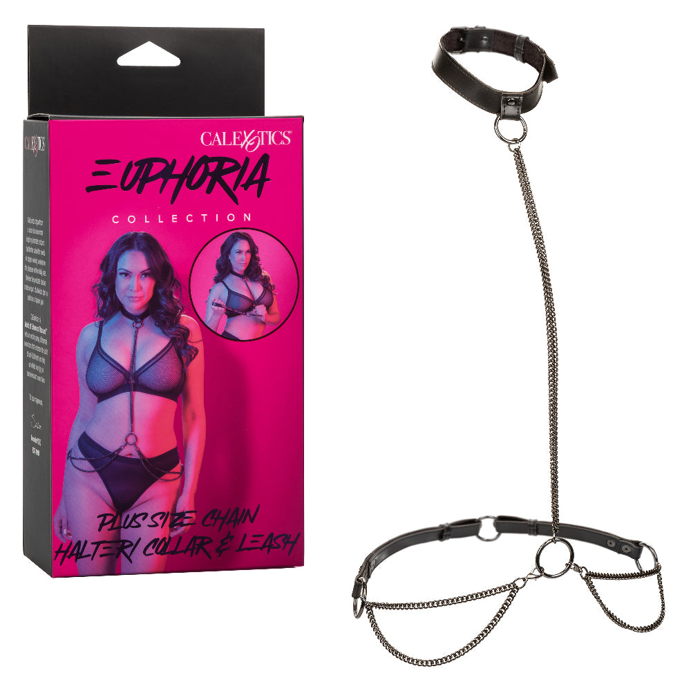 Euphoria Collection Plus Size Chain Halter/collar  and Leash - Black SE3101013