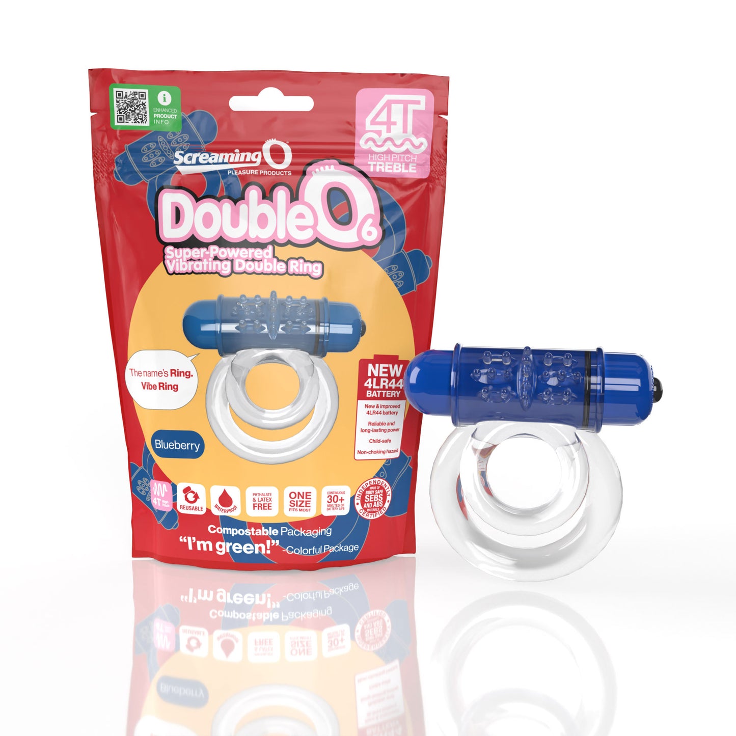 Screaming O 4t - Double O 6 Super Powered   Vibrating Double Ring - Blueberry SO-4TD6-BB