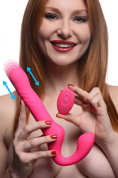 Mighty-Thrust Thrusting and Vibrating Strapless  Strap-on With Remote  - Pink SU-AG934