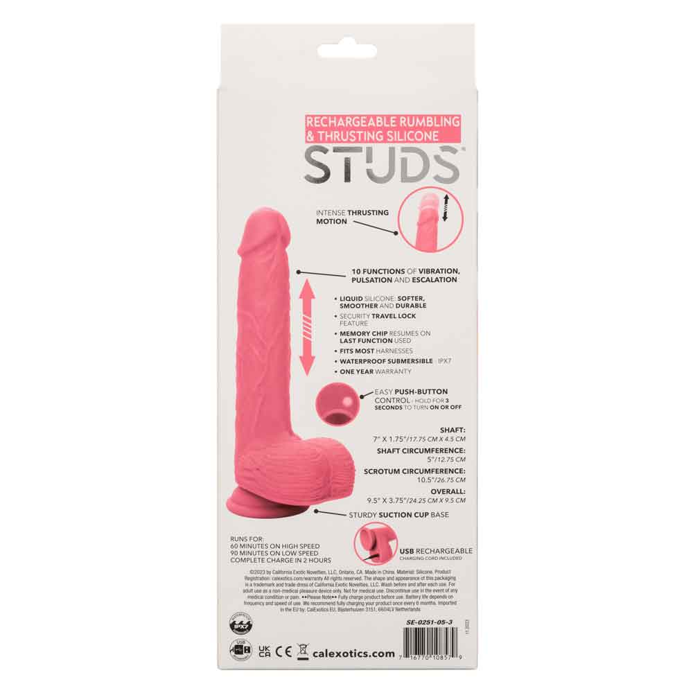 Rechargeable Rumbling and Thrusting Silicone Studs - Pink SE0251053