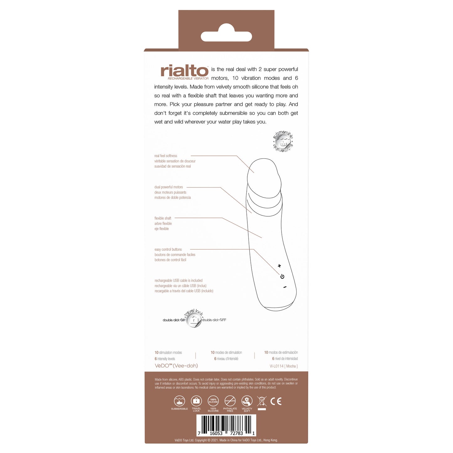 Rialto Rechargeable Vibrator - Mocha VI-L0114