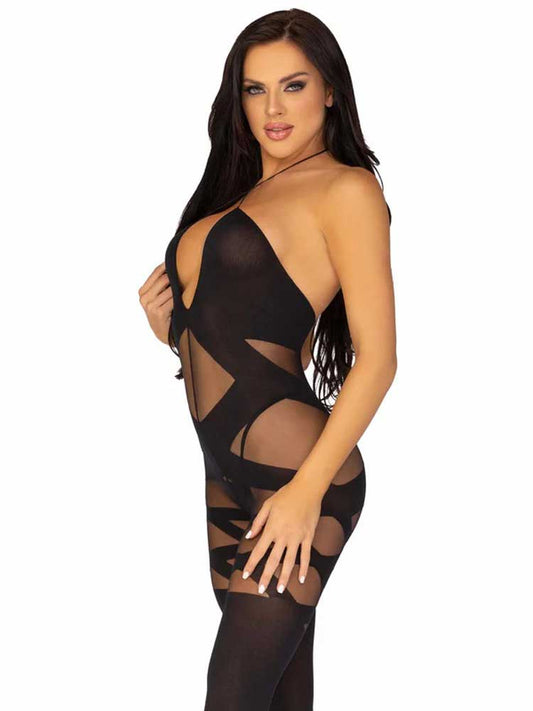 Feels Like Love Opaque Bodystocking - One Size -  Black LA-89152BLKOS