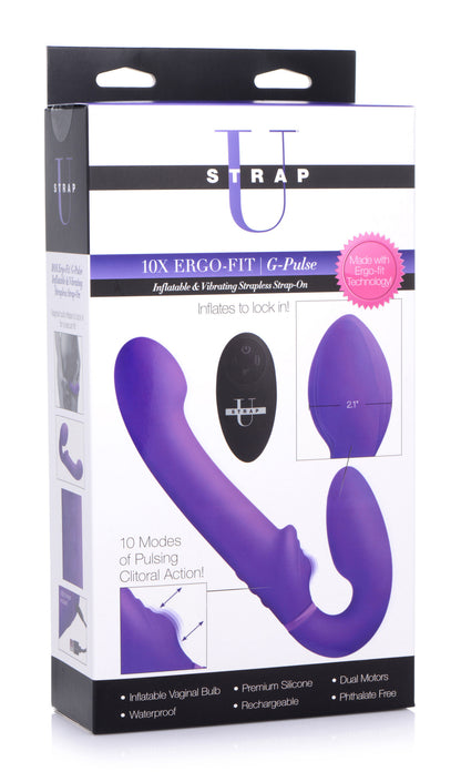 10x Ergo- Fit G-Pulse Inflatable and Vibrating  Strapless Strap- on - Purple SU-AG495-PUR