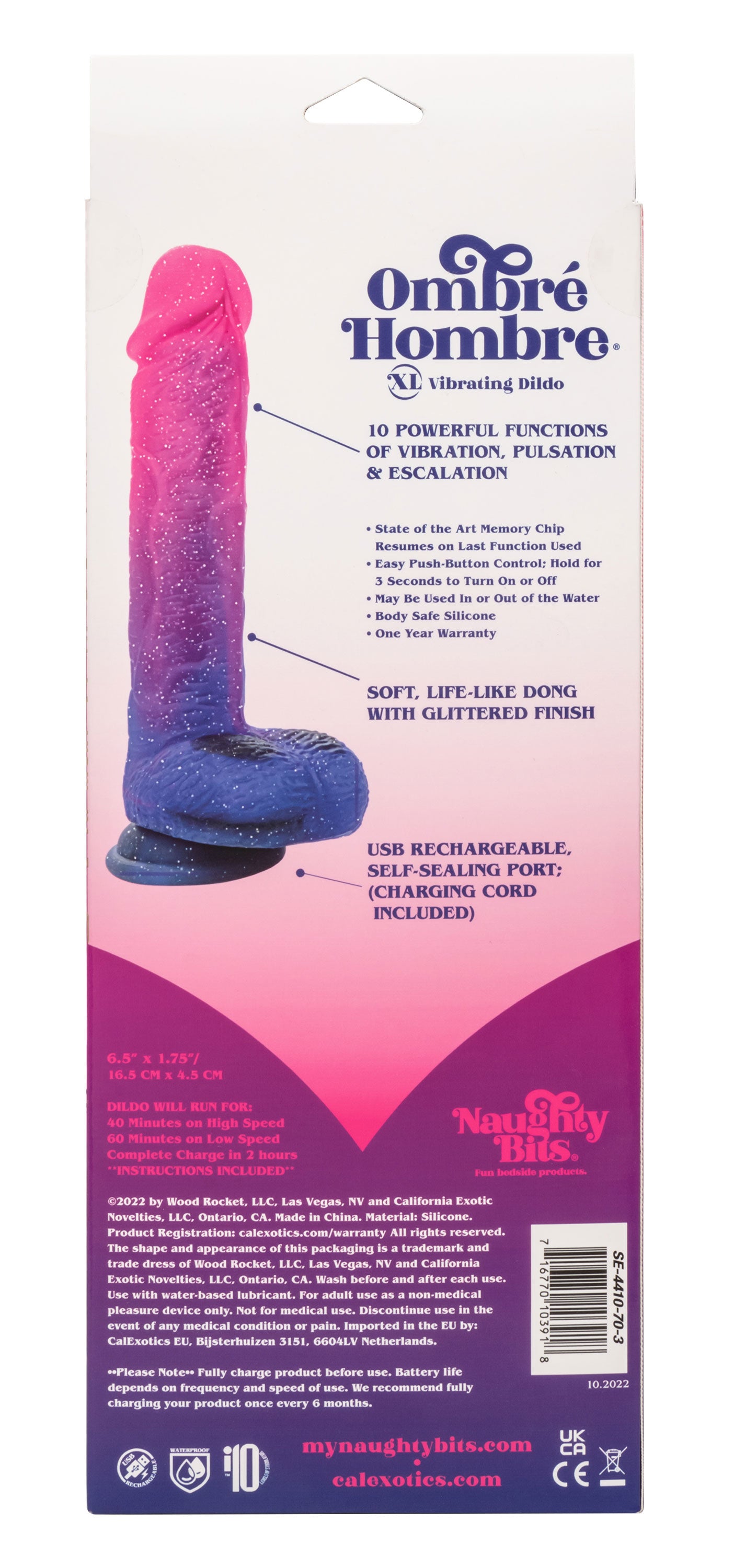 Naughty Bits Ombre Hombre XL Vibrating Dildo -  -  Pink/purple SE4410703