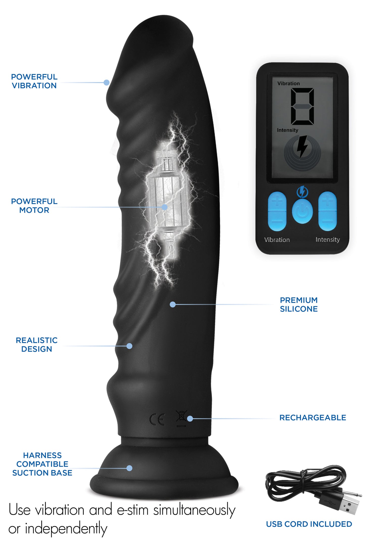 E-Stim and Vibrating Dildo With Remote - Black ZE-AG661