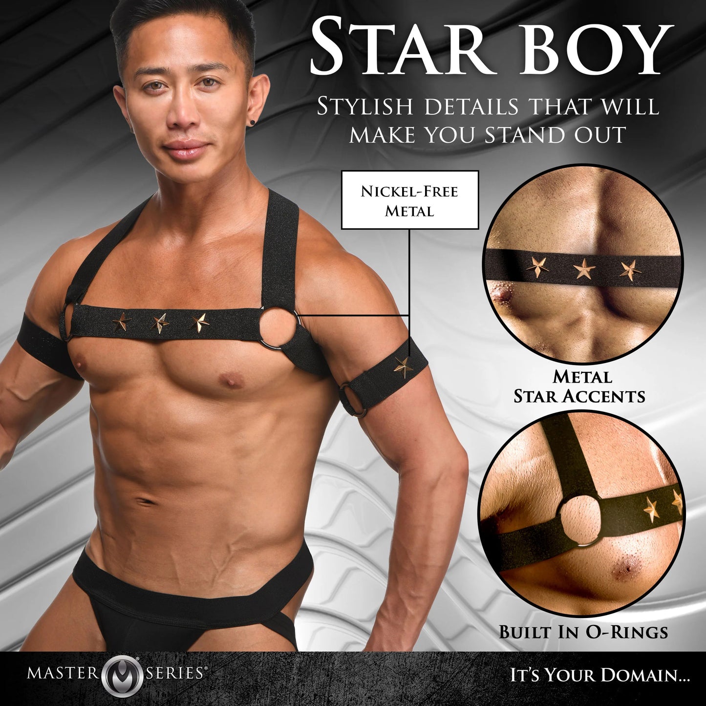 Star Boy Male Chest Harness With Arm Bands -  Large/xlarge - Black MS-AH332-LXL