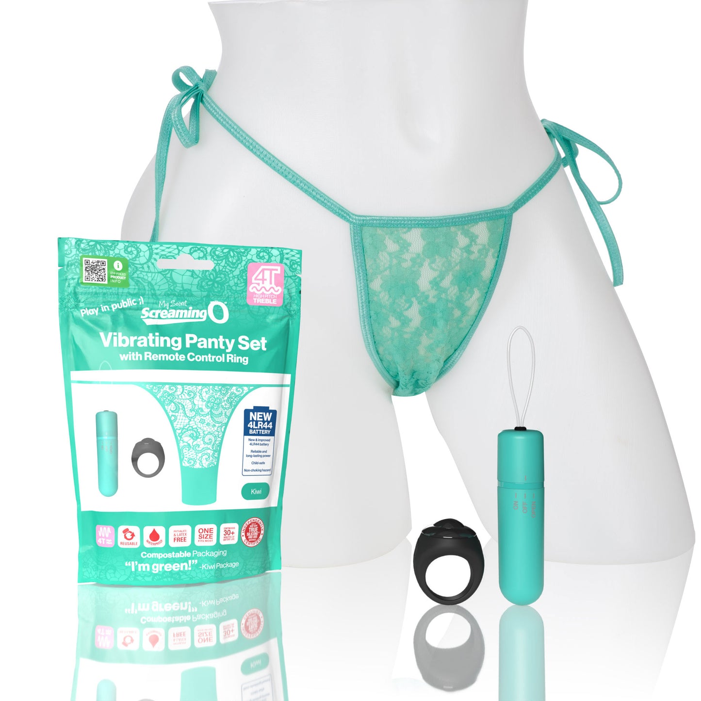 Screaming O 4t - Vibrating Panty Set With Remote  Control Ring - Kiwi SO-4TPNT-KW