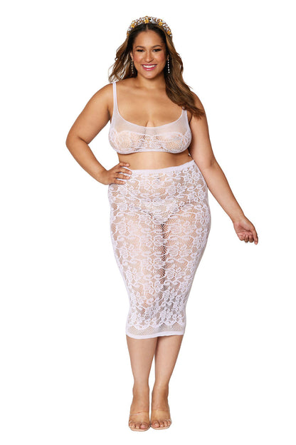 Bralette and Slip Skirt - Queen Size - White DG-12921WHTQ