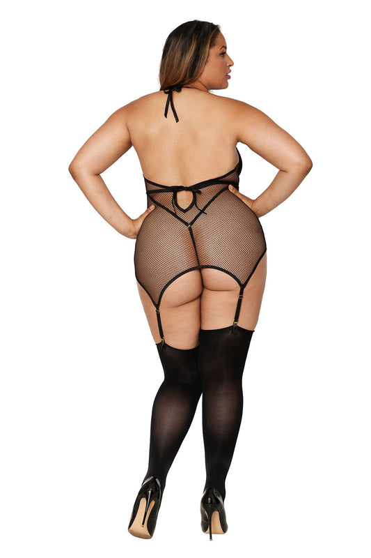 Garter Slip Teddy - Queen Size - Black DG-12804BLKQ