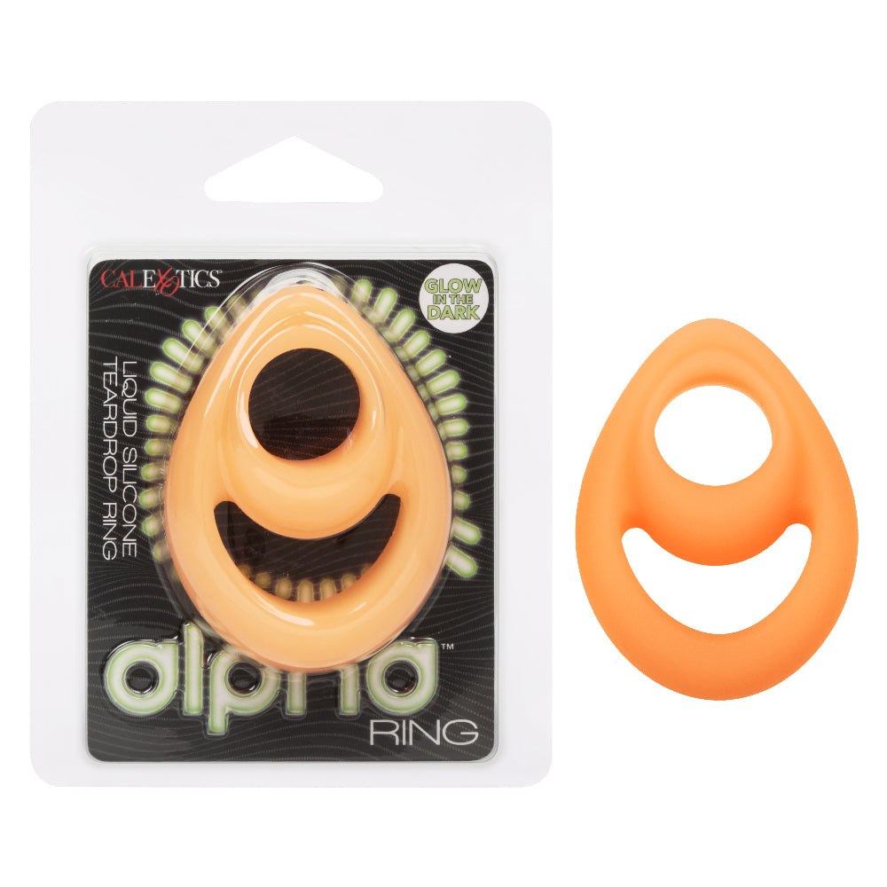 Alpha Glow-in-the-Dark Liquid Silicone Teardrop  Ring - Orange SE1492302