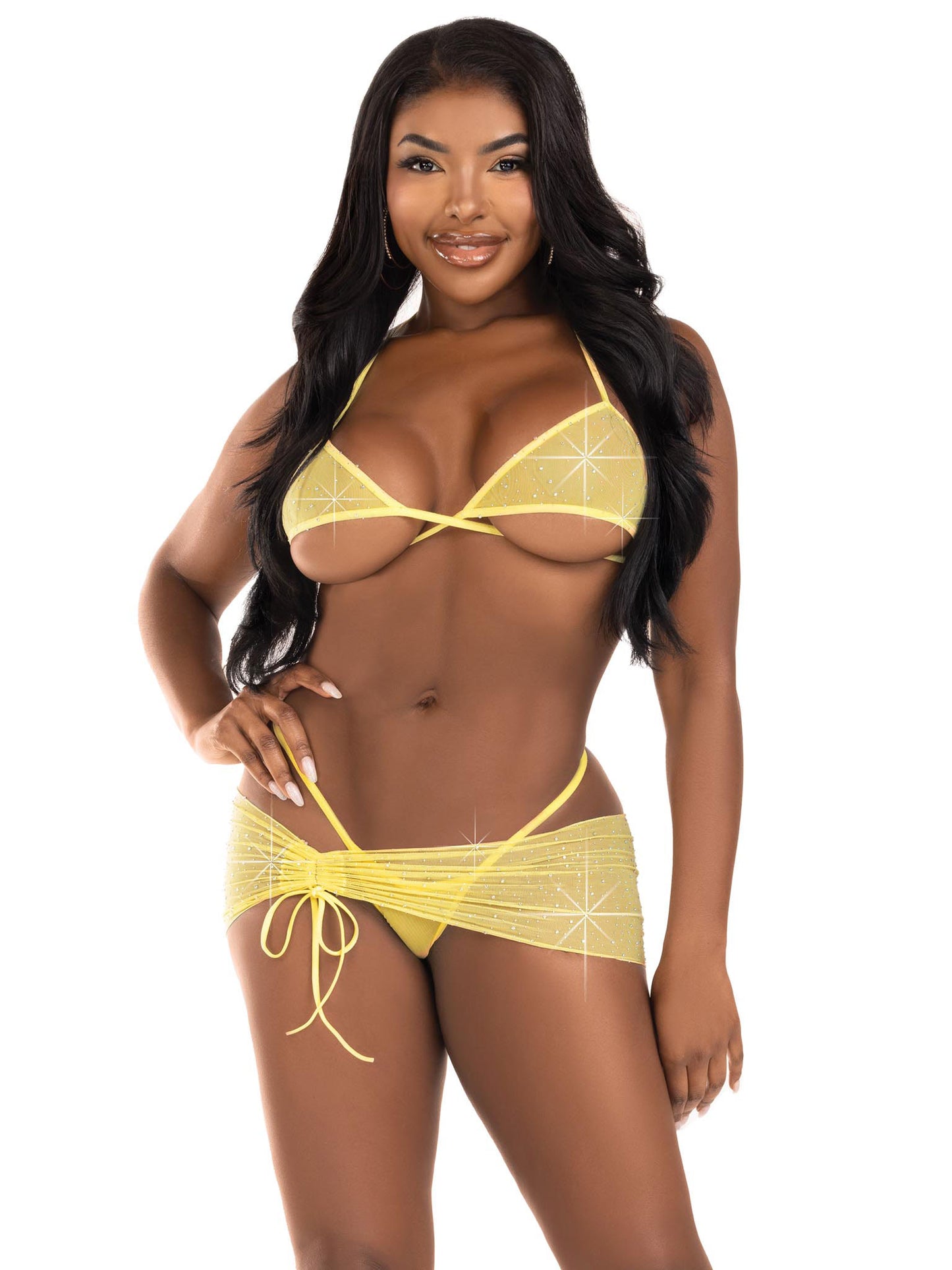 3 Pc Rhinestone Mesh Set - Medium/large - Baby  Yellow LA-81660BYELML