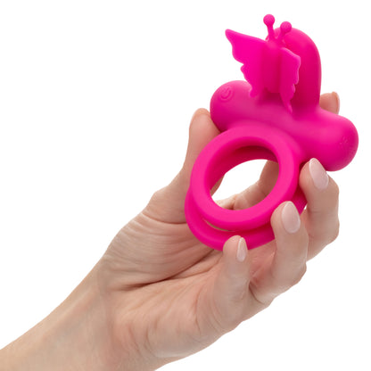 Silicone Rechargeable Dual Butterfly Ring - Pink SE1843353