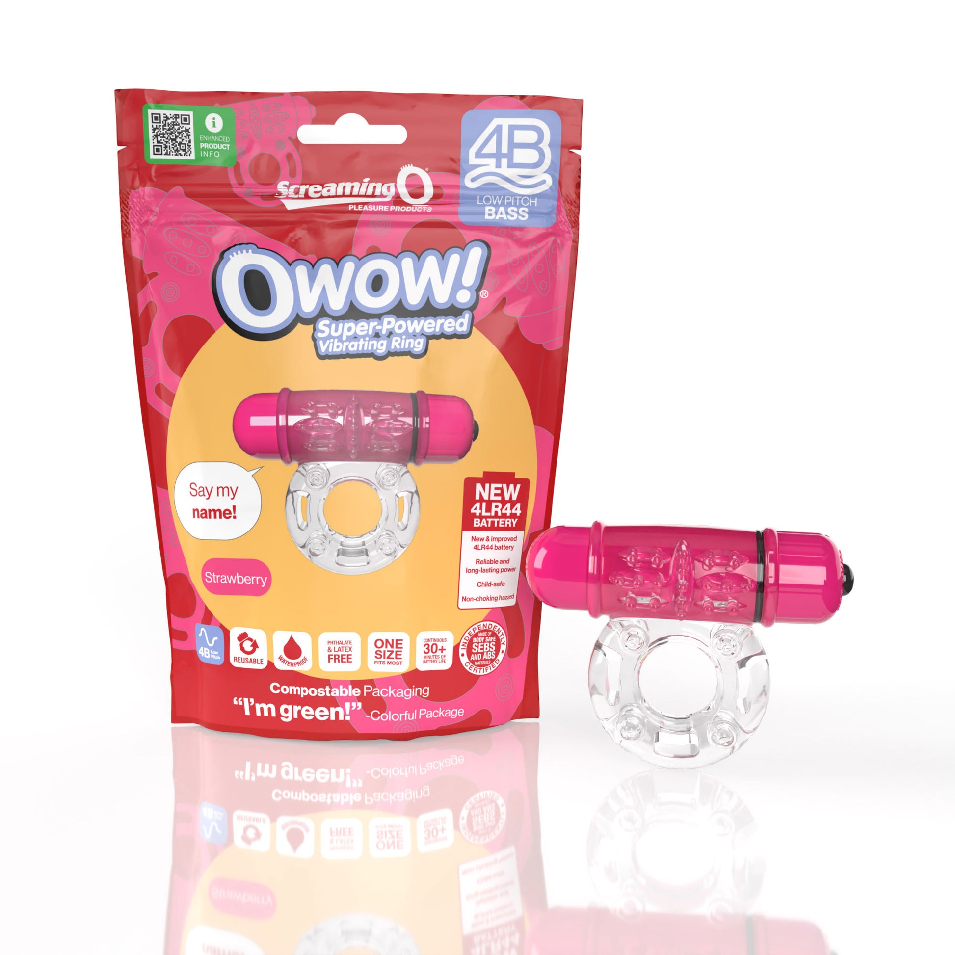 Screaming O 4b - Owow Super Powered Vibrating Ring - Strawberry SO-4BOW-ST