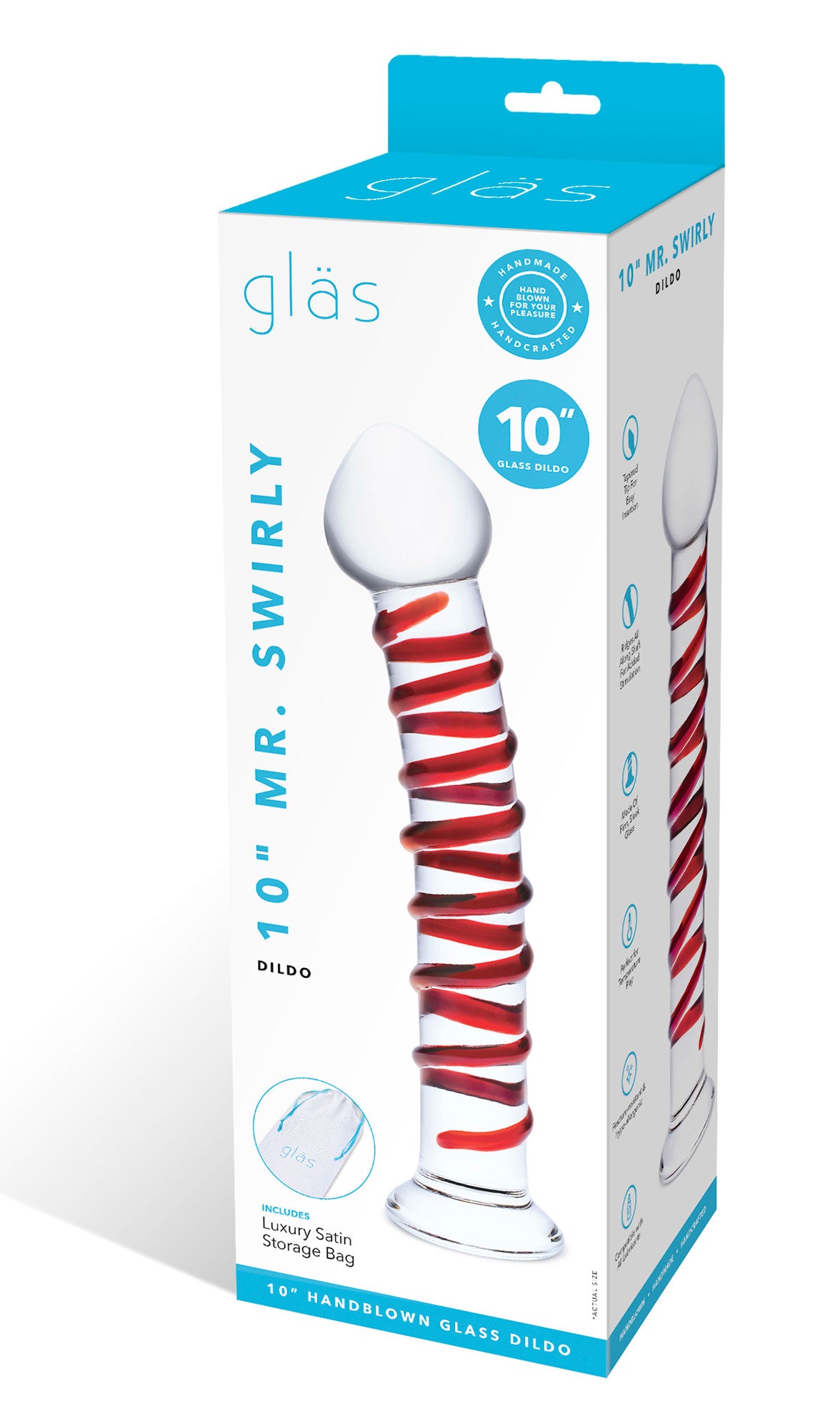 10 Inch Mr. Swirly Dildo - Red/clear GLAS-508