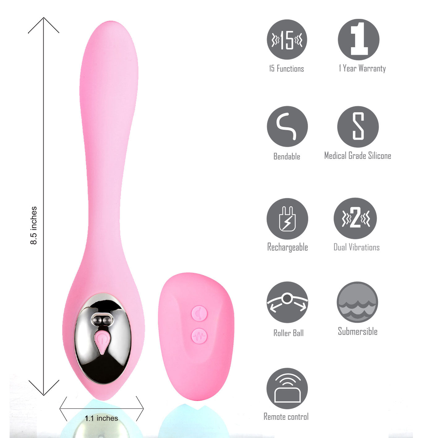 Harmonie Rechargeable Remote Silicone Bendable  Vibrator - Pink MTLM1841-P1