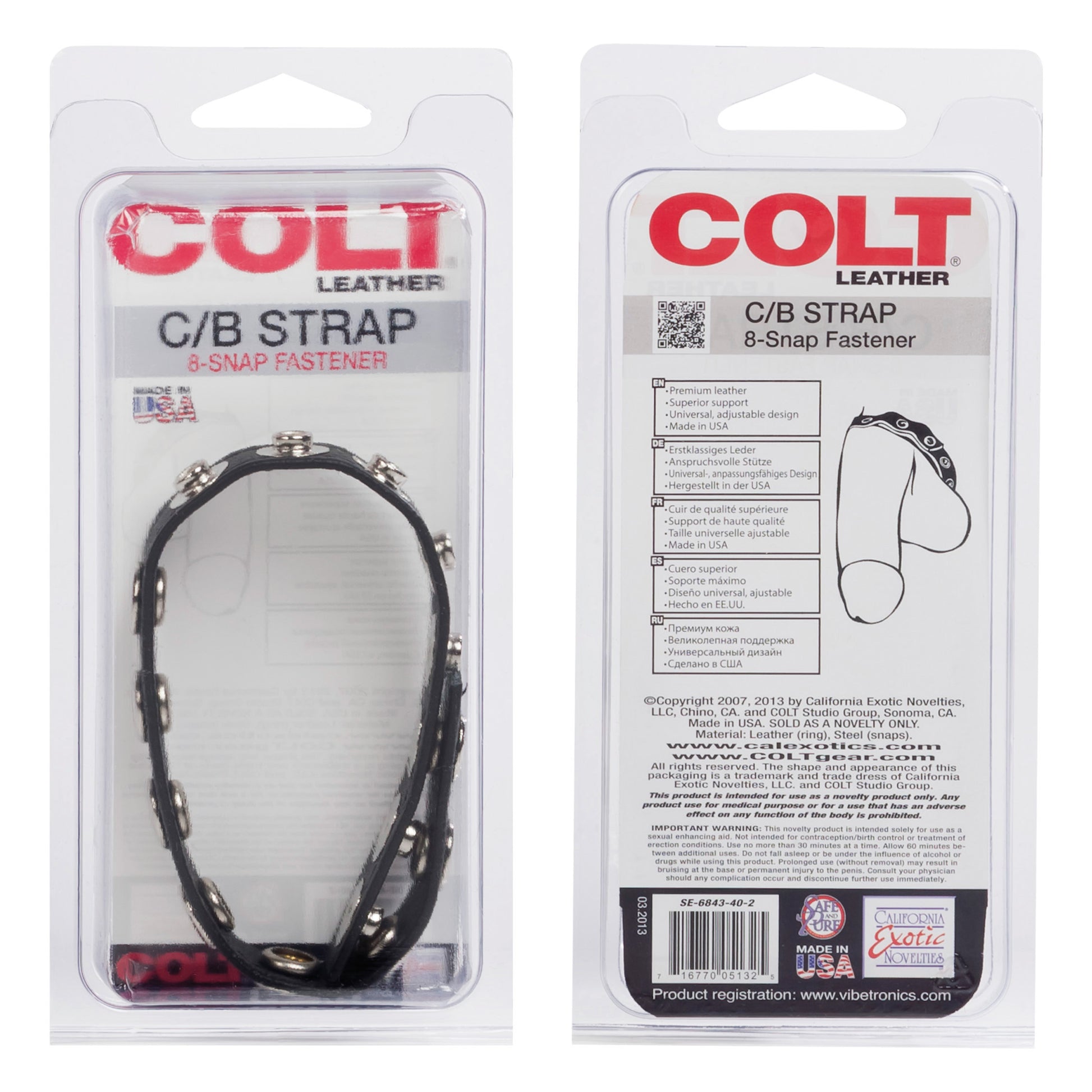 Colt 8 Snap Fastener Leather Strap - Black SE6843402