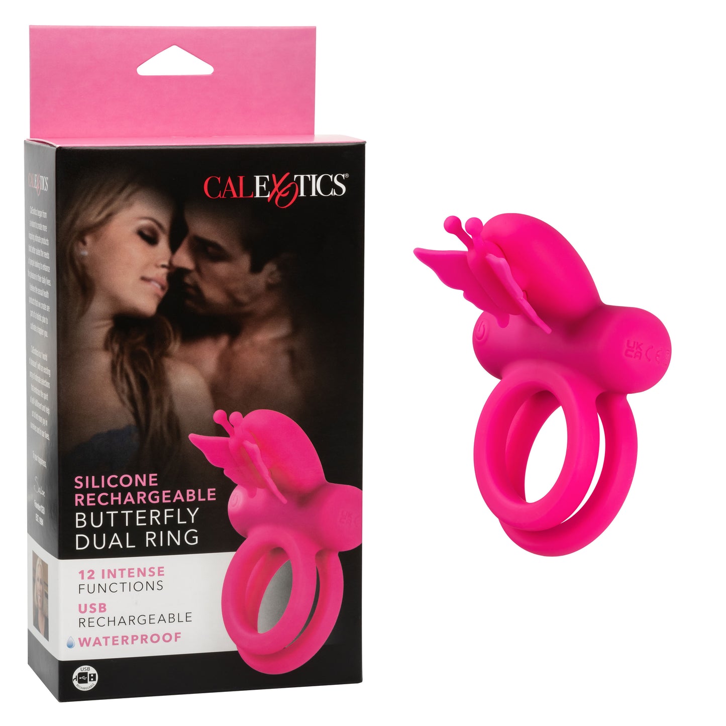 Silicone Rechargeable Dual Butterfly Ring - Pink SE1843353