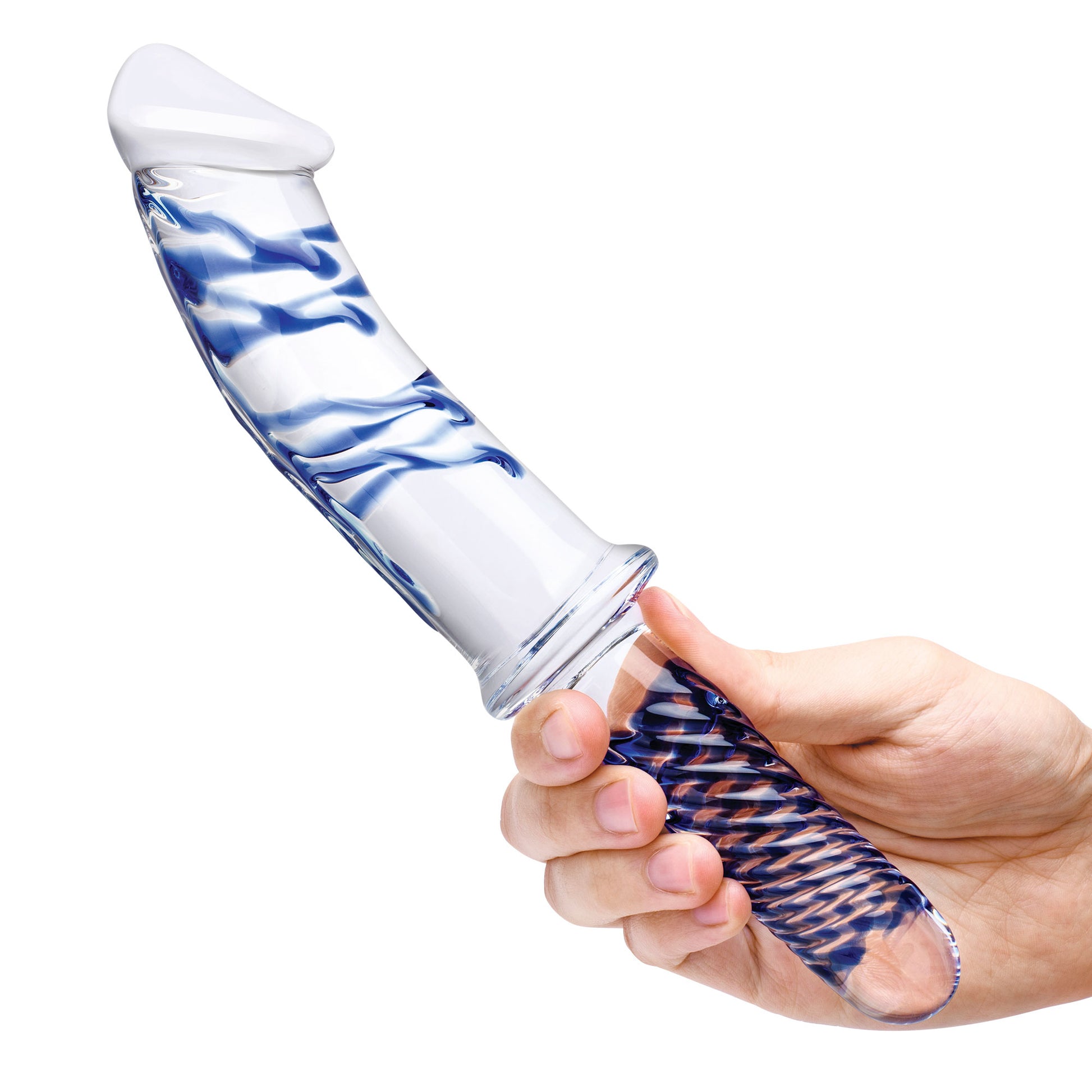 11 Inch Realistic Double Ended Glass Dildo With  Handle - Blue/clear GLAS-501