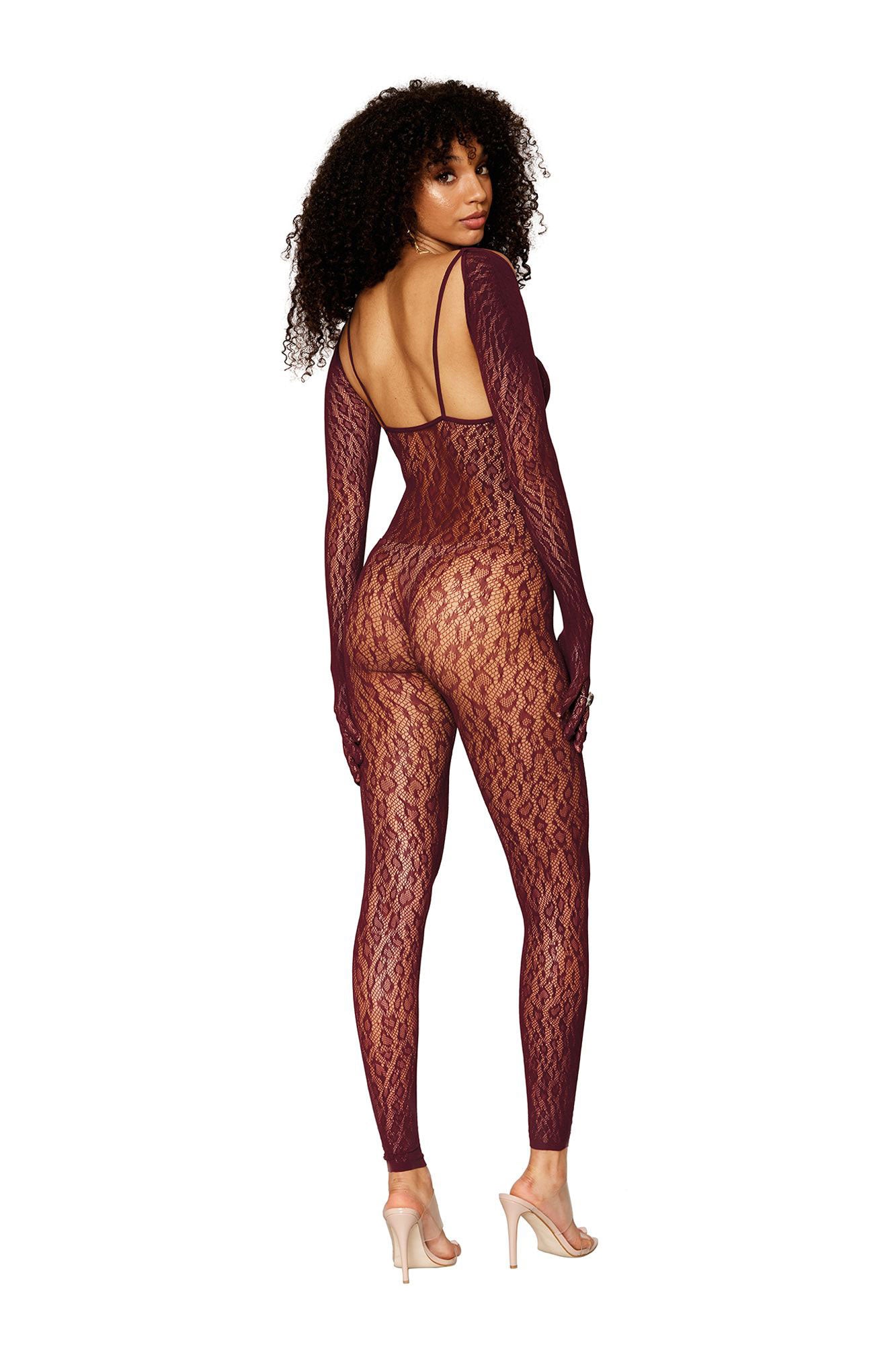 Catsuit Bodystocking and Shrug - One Size -  Burgundy DG-0417BUROS