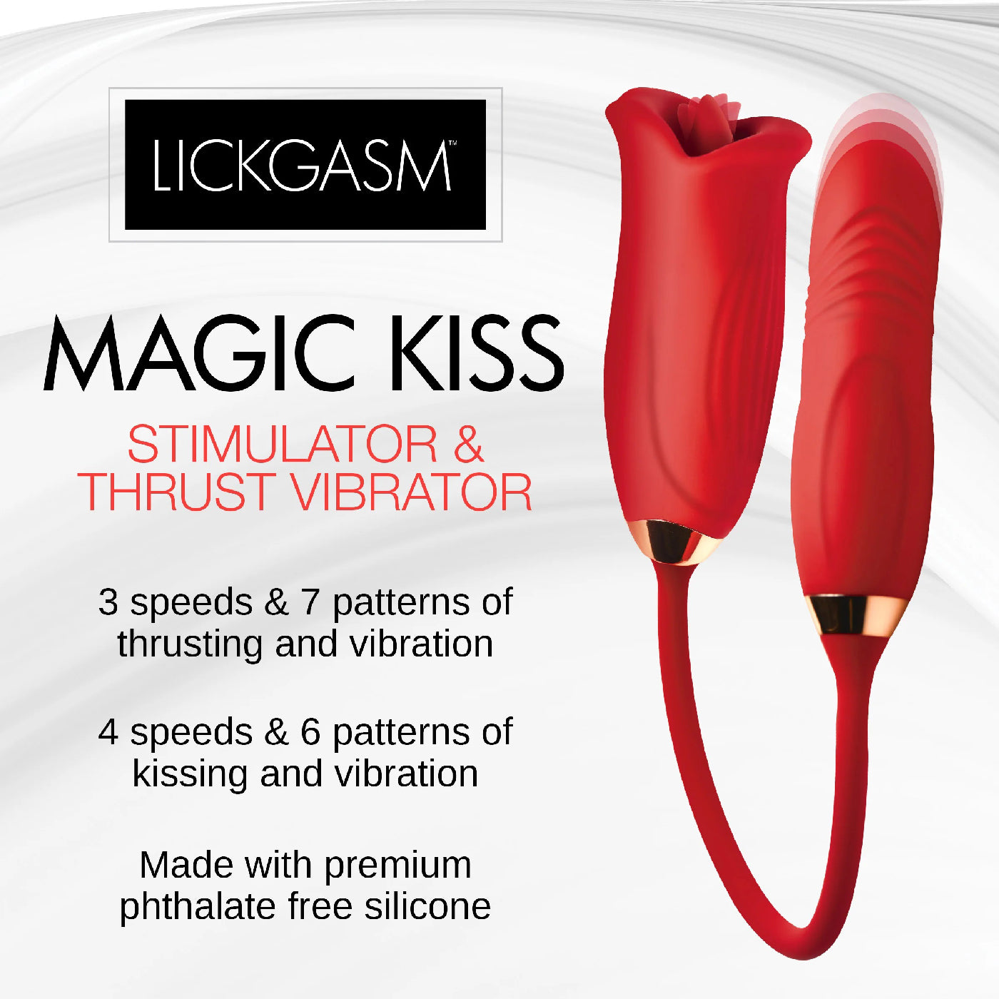 Magic Kiss Kissing Clitoral Stimulator With  Thrusting Vibrator - Red INM-AH421