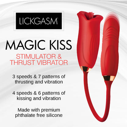 Magic Kiss Kissing Clitoral Stimulator With  Thrusting Vibrator - Red INM-AH421