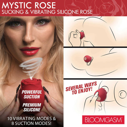 Mystic Rose Sucking and Vibrating Silicone Rose -  Red INM-AH105