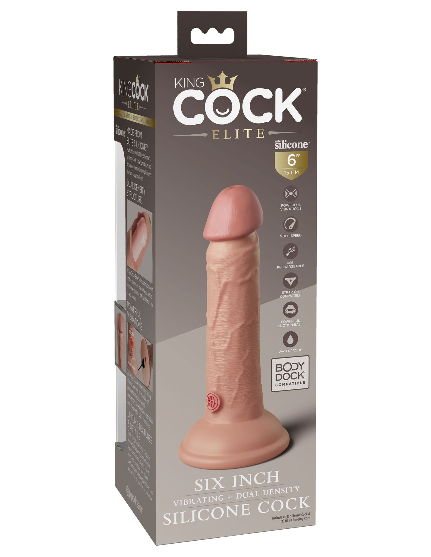 King Cock Elite 6 Inch Vibrating Silicone Dual  Silicone Dual Density Cock - Light PD5776-21