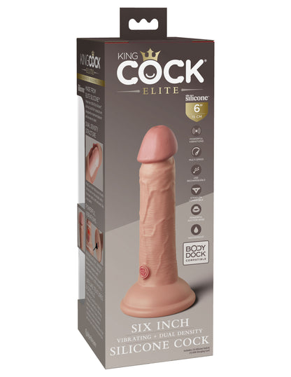 King Cock Elite 6 Inch Vibrating Silicone Dual  Silicone Dual Density Cock - Light PD5776-21