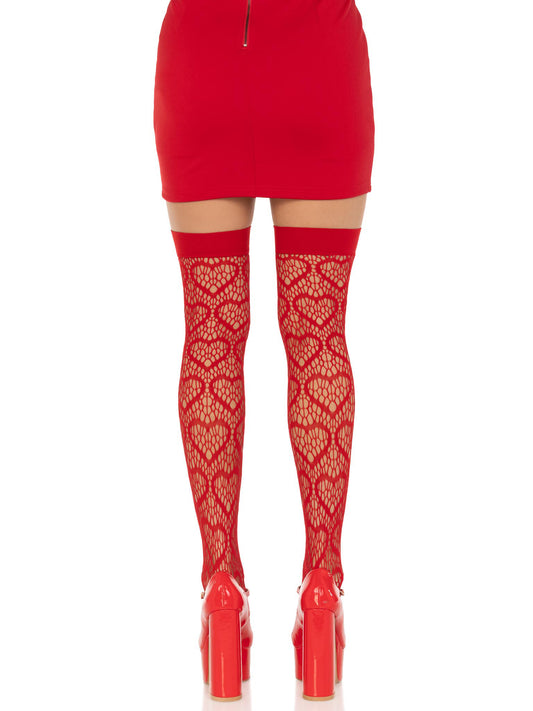 Heart Net Thigh Highs - One Size - Red LA-6643REDOS