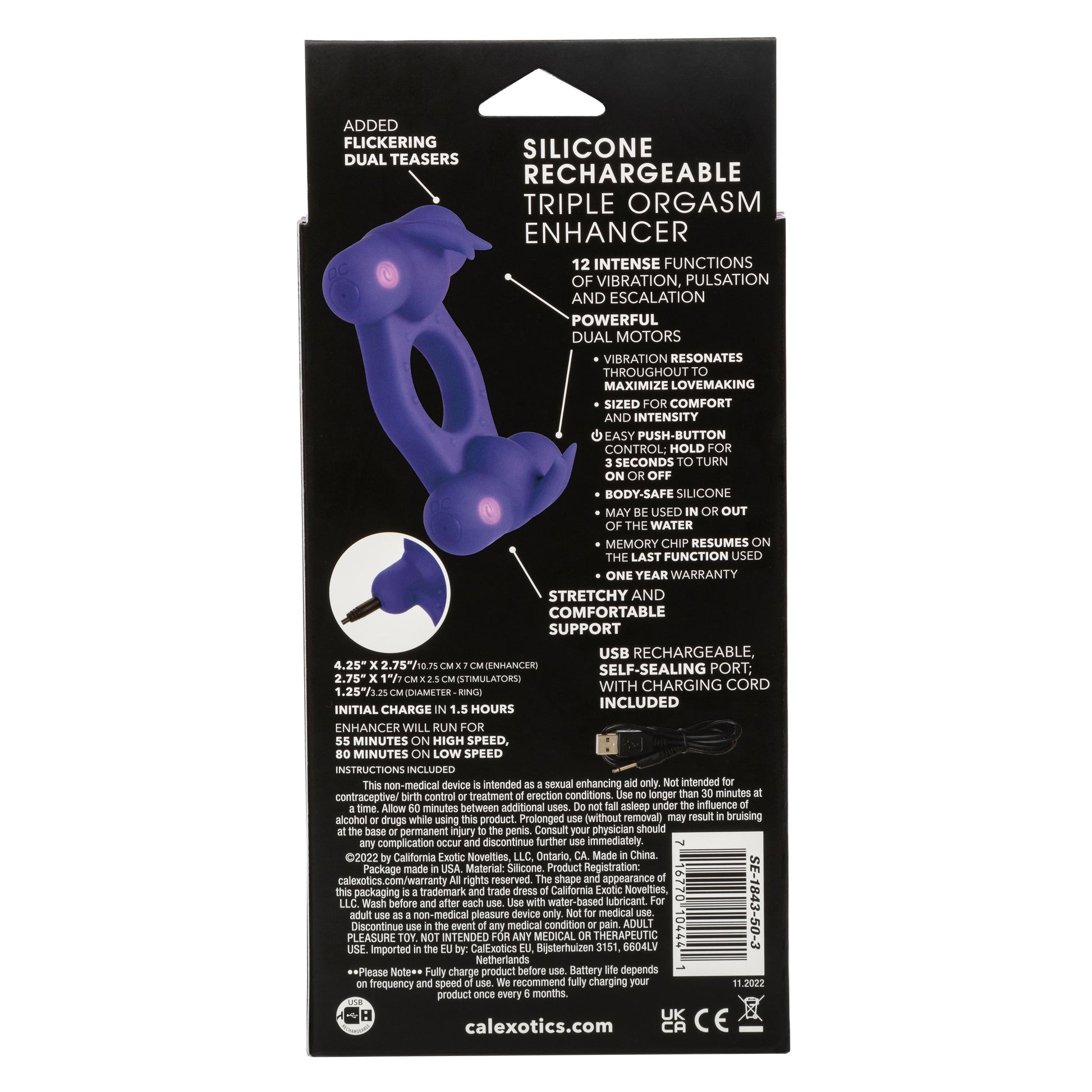 Silicone Rechargeable Triple Orgasm Enhancer -  Purple SE1843503