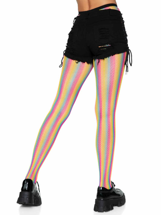 Neon Rainbow Striped Fishnet Tights - One Size -  Multicolor LA-9970MULOS