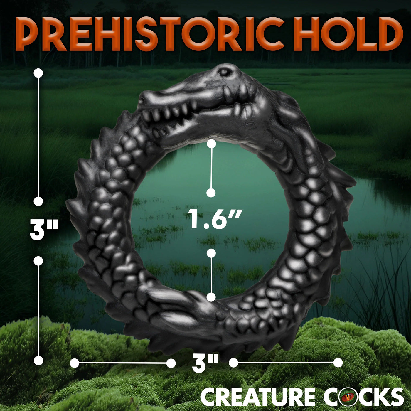 Black Caiman Silicone Cock Ring - Black CC-AH297