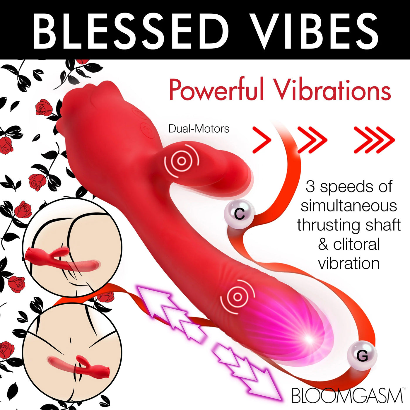 Blooming Bunny Sucking and Thrusting Silicone  Rabbit Vibrator - Red INM-AH311