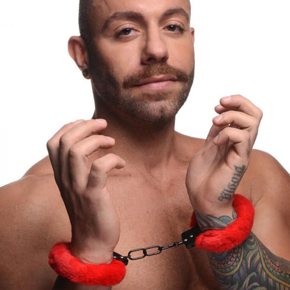 Cuffed in Fur Furry Handcuffs - Red MS-AG937-RED