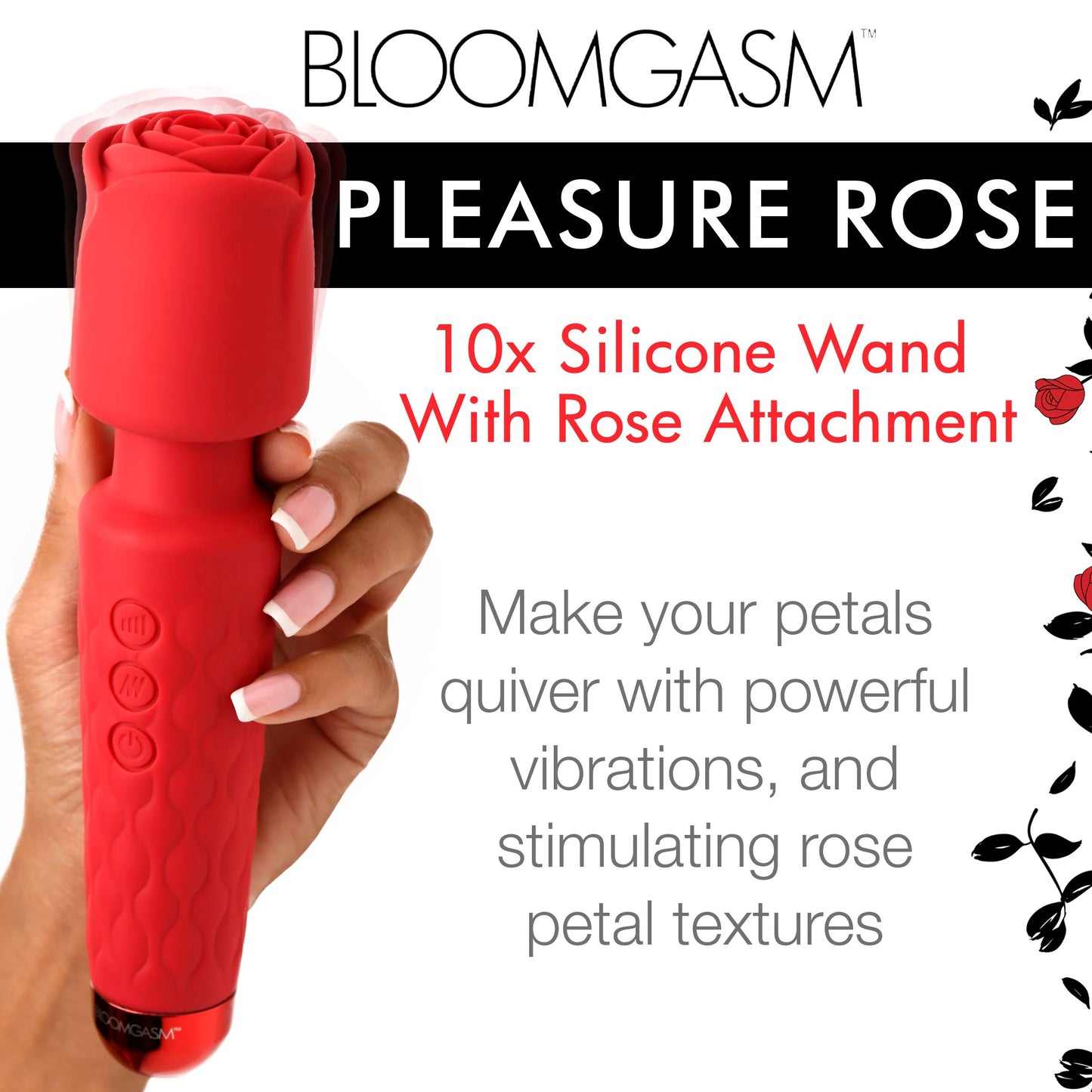 Pleasure Rose 10x Silicone Wand With Rose  Attachment - Red INM-AH318