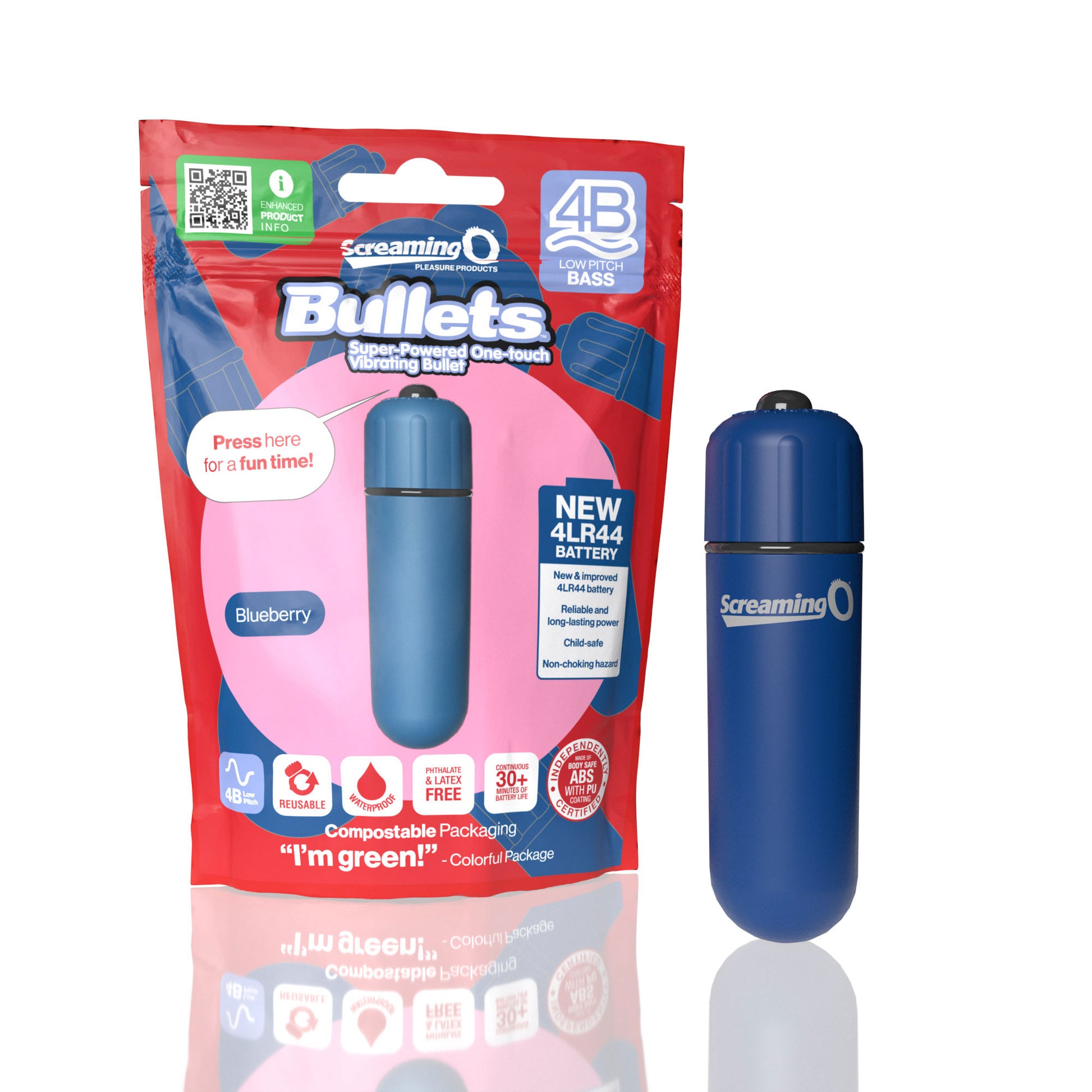 Screaming O 4b - Bullet - Super Powered One Touch  Vibrating Bullet - Blueberry SO-4BBUL-BB