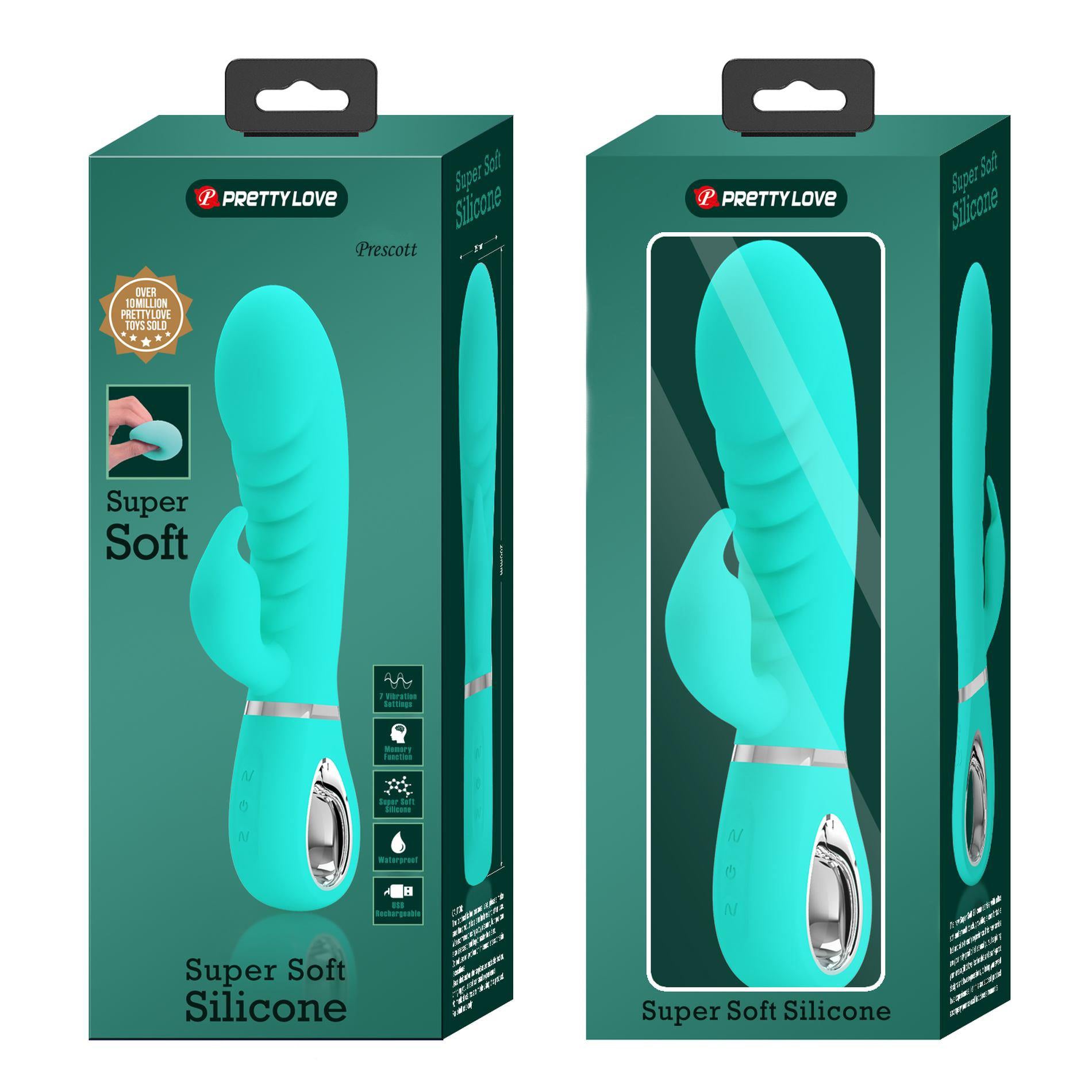 Prescott Super Soft Rabbit Silicone Vibrator -  Teal BI-014635-4