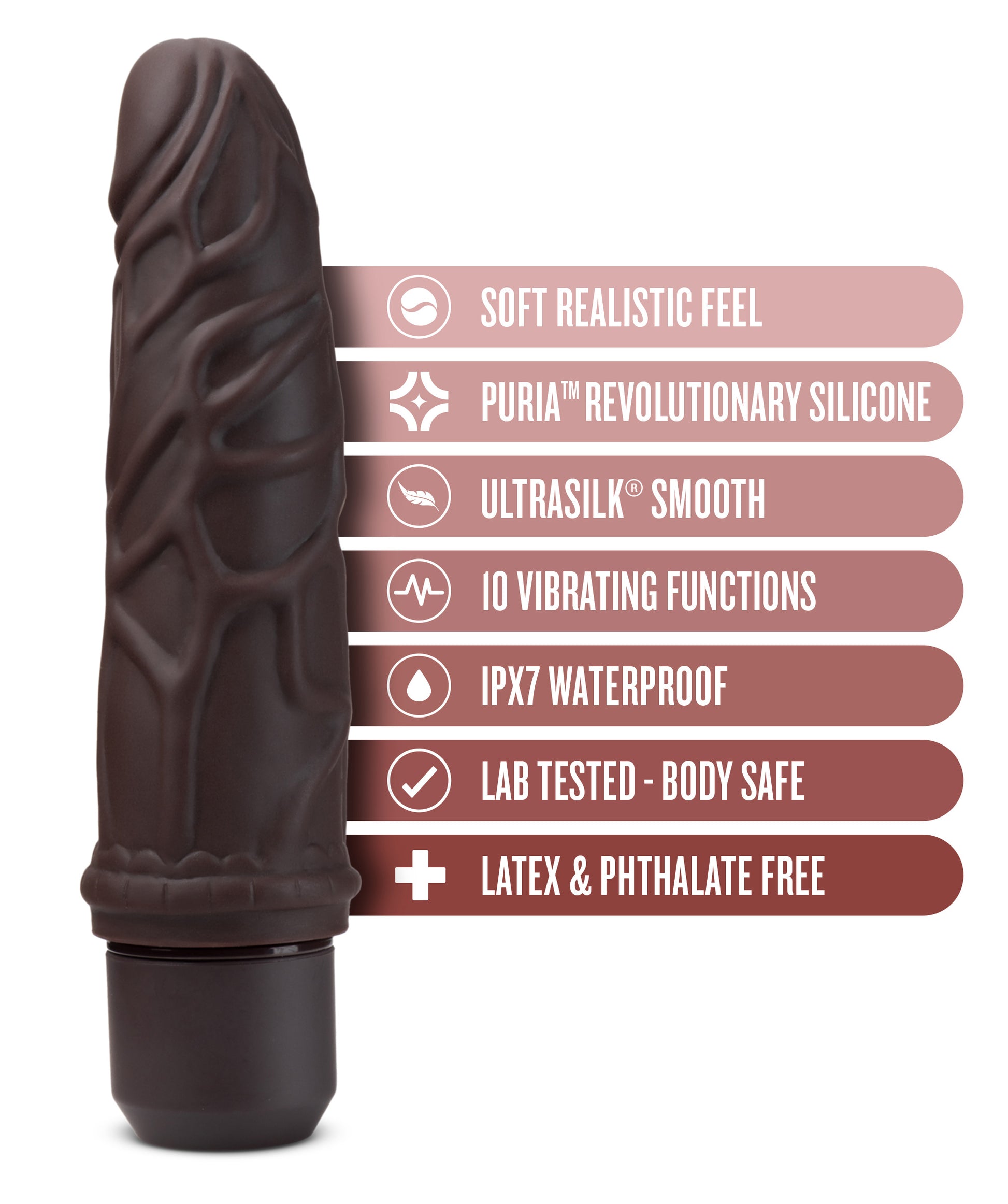 Dr. Skin Silicone - Dr. Robert - 7 Inch Vibrating  Dildo - Brown BL-12096