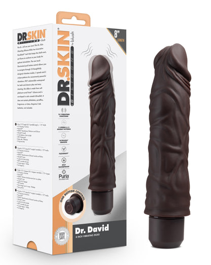 Dr. Skin Silicone - Dr. David - 8 Inch Vibrating  Dildo - Brown BL-12356