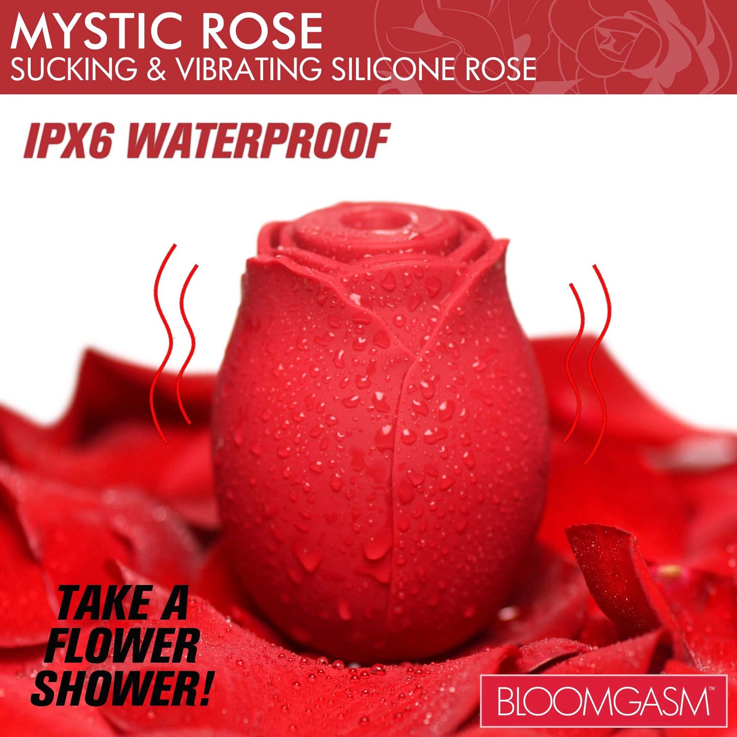 Mystic Rose Sucking and Vibrating Silicone Rose -  Red INM-AH105