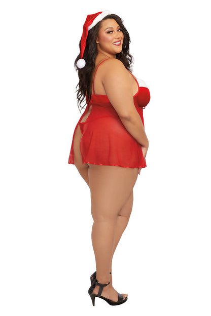 Santa Babydoll, Thong and Hat - 1x - Lipstick Red DG-12117LRD1X