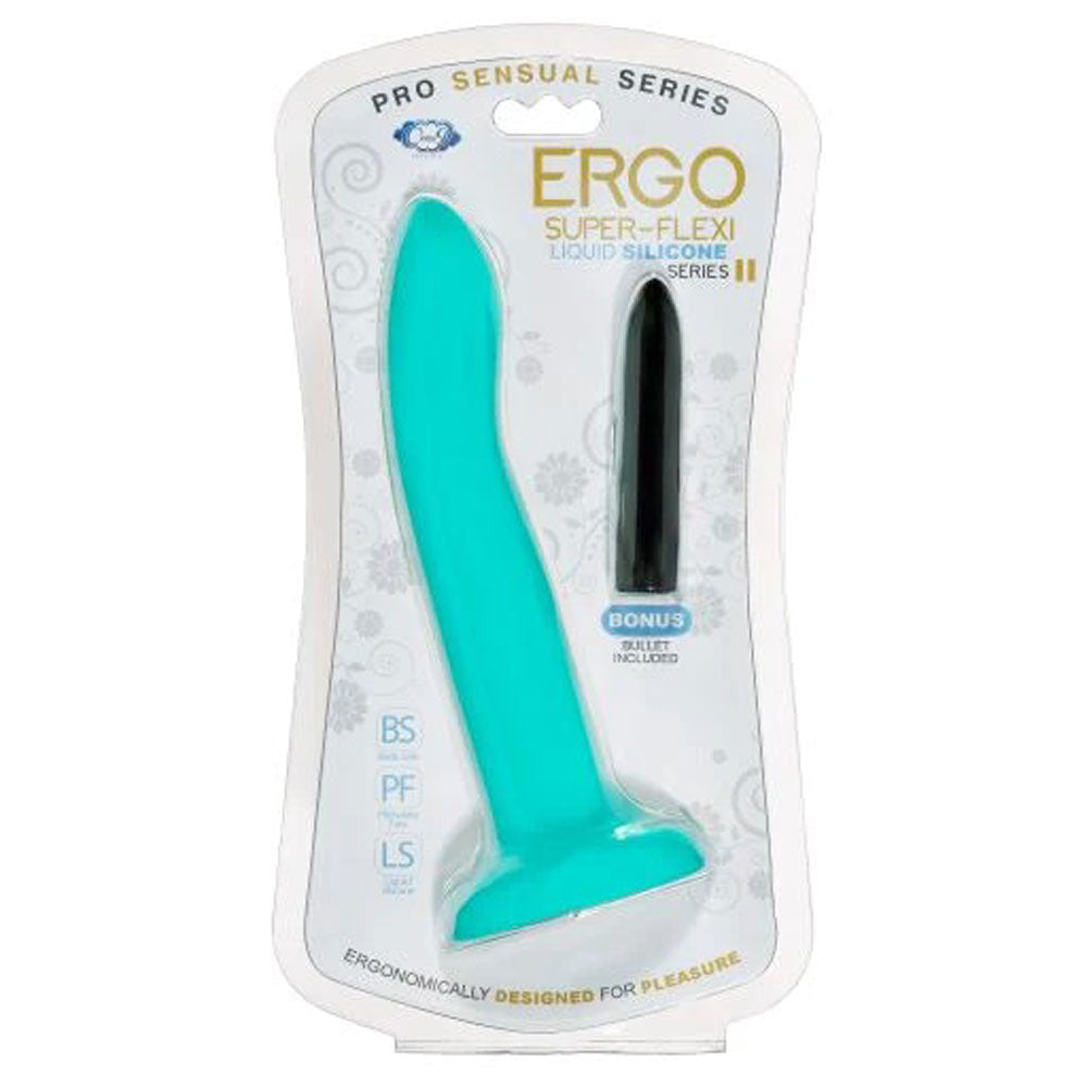 Ergo Super Flexi II Dong Soft and Flexible Liquid  Silicone With Vibrator - Teal WTC965