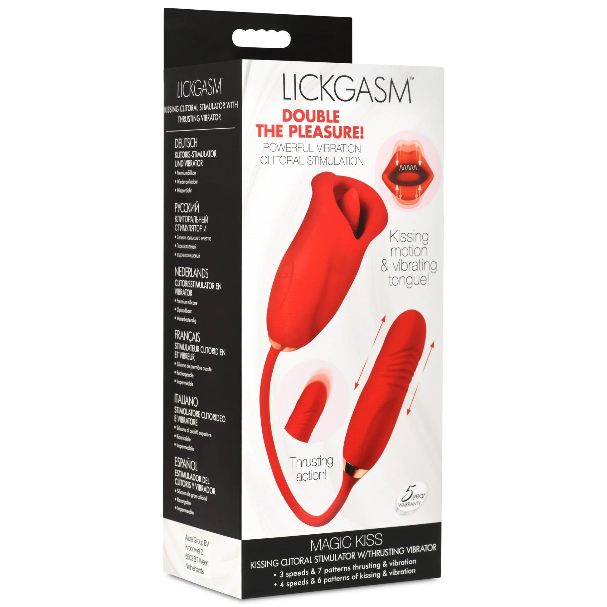 Magic Kiss Kissing Clitoral Stimulator With  Thrusting Vibrator - Red INM-AH421